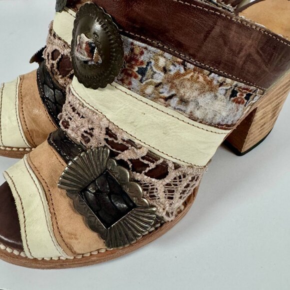 Freebird by Steven FB-BUDHA Heeled Sandals Size 6 Boho Patchwork Western Mule - Picture 7 of 16